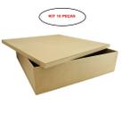 Caixa Quadrada Tampa Sapato Kit 10 Un. 34X34x8 Mdf Madeira