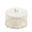 Caixa Redonda Decorativa de Metal Branco 15x15x14cms Mabruk