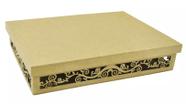 Caixa Retangular Tampa Sapato Arabesco Com Passaro G 33x24x6 Mdf Madeira Cru