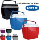 Caixa Térmica Cooler 34 Litros Até 50 Latas Praia Piscina Lazer Jardim Camping C/ Porta Copos Resistente Cores Mor