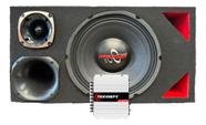 Caixa trio duto triangulo alto falante hard power hp 750 módulo taramps 400w
