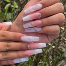 Caixão longo Fake Nails Foccna Gradient Pink com strass x24