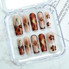 Caixão longo Press on Nails OCOUYVD com design de flores 3D