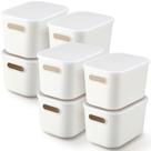 Caixas de armazenamento de plástico branco Tuanse com tampas 8 peças 18,5 x 26 x 16,5 cm