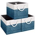 Caixas de armazenamento Fab Totes pacote com 3 dobráveis em branco e azul
