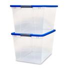 Caixas de armazenamento HOMZ Latching Lid 31L de plástico transparente, pacote com 4 unidades, azul