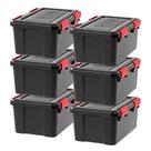 Caixas de armazenamento IRIS USA WeatherPro 19 Qt com tampas, pacote com 6 pretos/vermelhos Caixas de armazenamento IRIS USA WeatherPro 19 Qt com tampas, pacote com 6 pretos/vermelhos