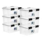 Caixas de armazenamento IRIS USA WeatherPro 19 Qt com tampas, pacote com 6 unidades transparentes/pretas