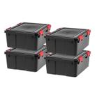 Caixas de armazenamento Iris USA WeatherPro 31 Qt com tampas, pacote com 4 unidades pretas e vermelhas