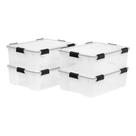 Caixas de armazenamento IRIS USA WeatherPro 41 Qt com tampas, pacote com 4 unidades transparentes/pretas
