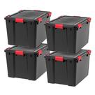 Caixas de armazenamento IRIS USA WeatherPro 74 Qt com tampas, pacote com 4 unidades pretas e vermelhas