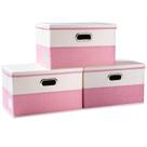 Caixas de armazenamento PRANDOM grandes com tampas pacote com 3 rosa e creme 45x30x30cm