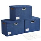 Caixas de armazenamento Roobyl 17 grandes com tampas de 44 x 30 x 30 cm, pacote com 3 unidades, azul marinho