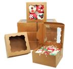 Caixas de biscoitos XINHPKGG, pacote com 50 unidades, papel kraft de 15 x 15 x 7,5 cm com janela