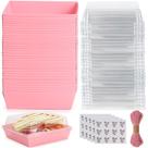 Caixas de charcutaria Cinccoke, pacote com 50, rosa, quadradas com tampas transparentes