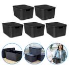 Caixas Organizadora Rattan 7 Litros C/ Tampa Preta Kit 5 Pçs