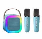 Caixinha de Som Bluetooth Led com 2 Microfones Karaokê (Azul)