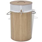 Caixote de roupa suja vidaXL redondo de bambu com forro removível natural