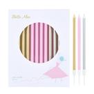 Cake Candles Bella Meri, 24 unidades, dourado, rosa, prata, 14 cm