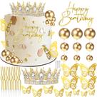 Cake Topper AMZVALU Crown with Balls Happy Birthday Gold