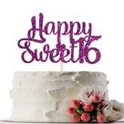 Cake Topper INNORU Glitter Happy Sweet 16 Birthday Purple