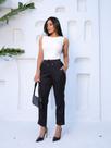 Calça Alfaiataria Feminina Casual Bolsos Elástico Cintura Elegante Calça Alfaiataria Feminina Casual Bolsos Elástico Cintura Elegante