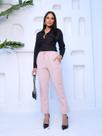 Calça Alfaiataria Feminina Casual Bolsos Elástico Cintura Elegante