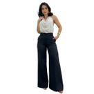 Calça Alfaiataria Pantalona Feminino Social Cintura Alta