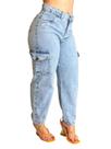 Calça capre cargo feminina jeans 100%