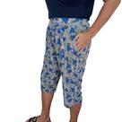 Calça Capri Bermuda Feminina Estampada em Poliéster e Elastano - Conforto e Estilo em Cada Movimento Cinza clara/ detalhes azul G Calça Capri Bermuda Feminina Estampada em Poliéster e Elastano - Conforto e Estilo em Cada Movimento Cinza clara/ detalhes azul G
