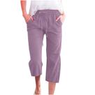 Calça Capri feminina plus size de linho com cordão, cintura alta, roxa Calça Capri feminina plus size de linho com cordão, cintura alta, roxa