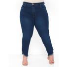 Calça Capri Plus Size Feminina Jeans Escuro Cintura alta Taiga Jeans com Lycra Barra desfiada