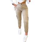 Calça Cargo Feminina Bege Com Bolso e Barra de Elastano