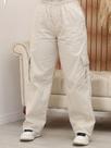 Calça Cargo Feminina Sarja Wide Leg Cintura Alta com Elástico