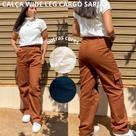 Calça Cargo Feminina Wide Leg Sarja