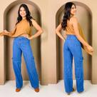 Calça Cargo Jeans Blogueirinha Juvenil Com Regulagem Com Bolsos Laterais Wide Leg 8 ao 16 anos