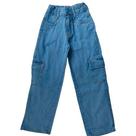 Calça Cargo Jeans Blogueirinha Juvenil Com Regulagem Com Bolsos Laterais Wide Leg 8 ao 16 anos Moda