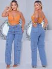 Calça Cargo Jeans Feminina Wide Leg