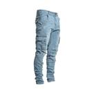 Calça Cargo Jeans Masculina Slim Fit - Cintura Média, Vários Bolsos e Lavagem Casual