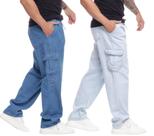 Calça Cargo Masculina Jeans Larga Bolso Lateral