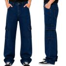 calça cargo masculina jeans premium 2 bolsos laterais juvenil modinha regulagem interna 10 ao 16