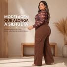 Calça Cargo Wide Leg Plus Size Pantalona Cintura Alta Larga Cor:marromTamanho:46