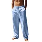 Calça casual masculina de linho domirica azul com cordão, tamanho XL