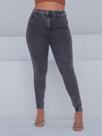 Calça Cigarrete Feminina Jeans Marmorizada Chumbo com Cintura Alta e Conforto Extra
