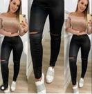 Calça Cirrê Feminina Cintura Alta com Zíper no Joelho e Tratorado Modela o Corpo P ao GG Calça Cirrê Feminina Cintura Alta com Zíper no Joelho e Tratorado Modela o Corpo P ao GG
