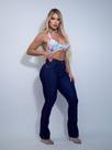 Calça classica flare amaciada cos alto com laycra
