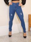 Calça classica jeans clara femina rasgada com levanta bumbum destoryer
