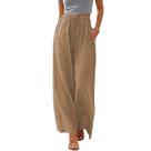 Calça Cobiako de linho, perna larga estilo palazzo com bolsos, bege, tamanho L Calça Cobiako de linho, perna larga estilo palazzo com bolsos, bege, tamanho L