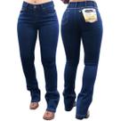 Calça Country Cós Alto Jeans C/ Detalhe Bordado Barra Larga