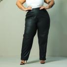 Calça Couro Pu Feminina Preta Plus Size Cintura Alta Lia Rosa